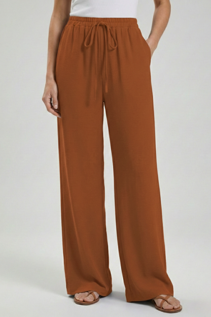 Women's Palazzo Pants with Drawstring and Side Pockets
