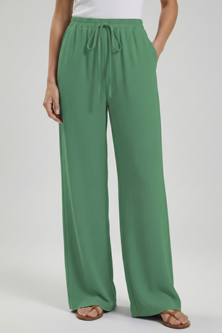 Women's Palazzo Pants with Drawstring and Side Pockets