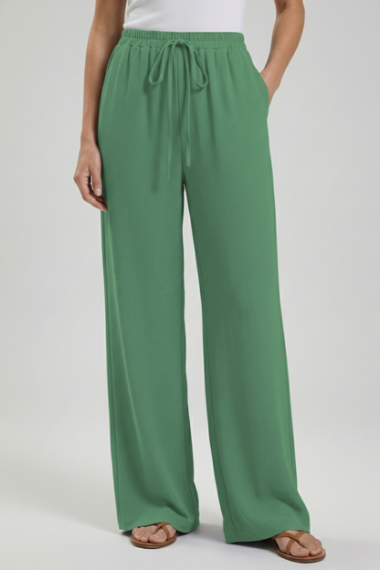 Women's Palazzo Pants with Drawstring and Side Pockets