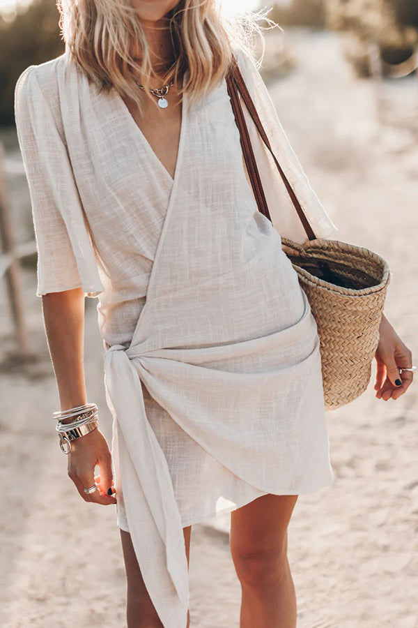 Women's Wrap Mini Dress Asymmetrical Hem