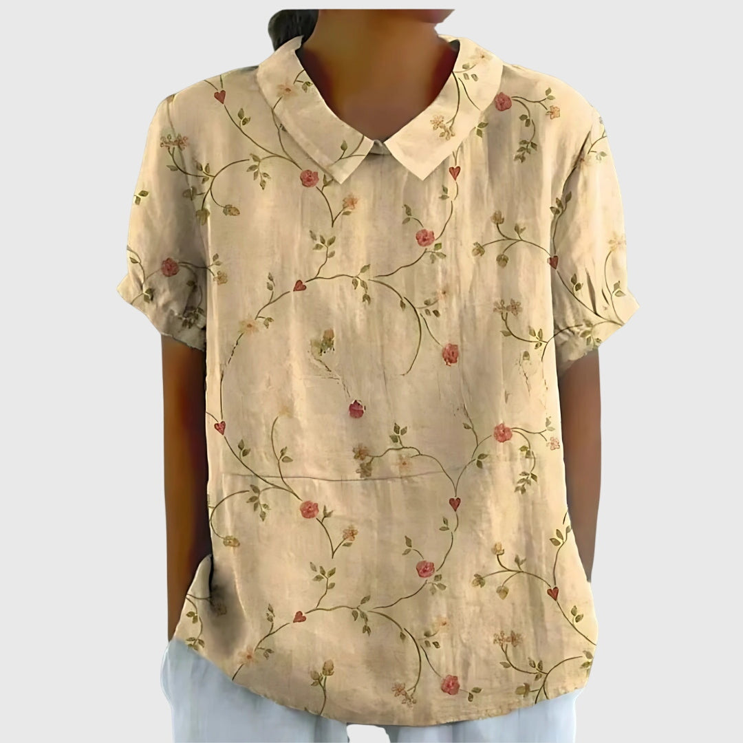 Women's Blouse with Floral Collar and Short Sleeves