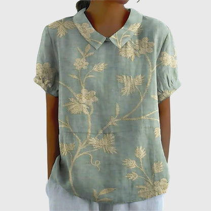 Women's Blouse with Floral Collar and Short Sleeves