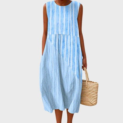 Women's Linen Checked Sleeveless Midi Dress