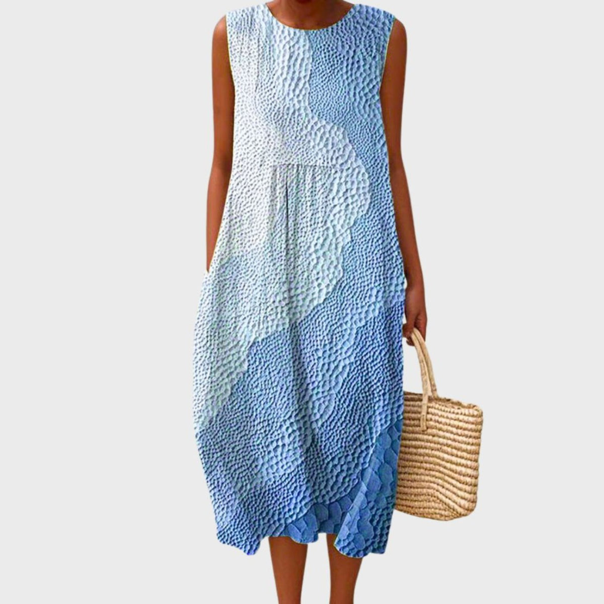 Women's Linen Checked Sleeveless Midi Dress