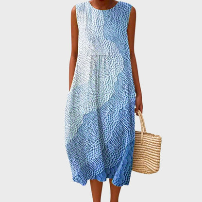 Women's Linen Checked Sleeveless Midi Dress