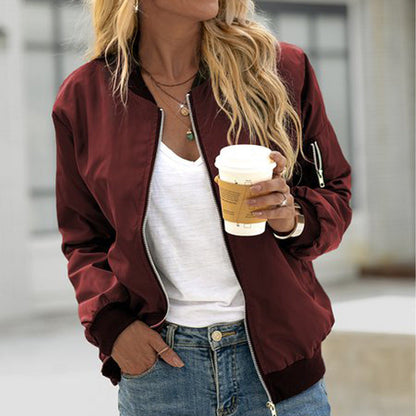 Women's Classic Casual Jacket with Front Zipper