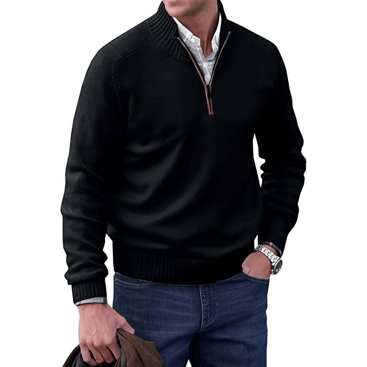 Men's Regular-Fit Quarter-Zip Knitted Pullover Sweater