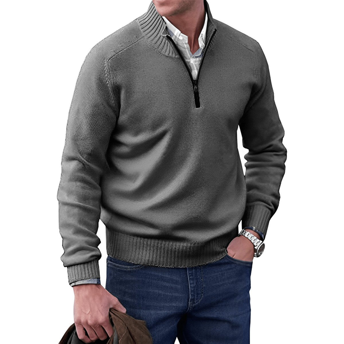 Men's Regular-Fit Quarter-Zip Knitted Pullover Sweater