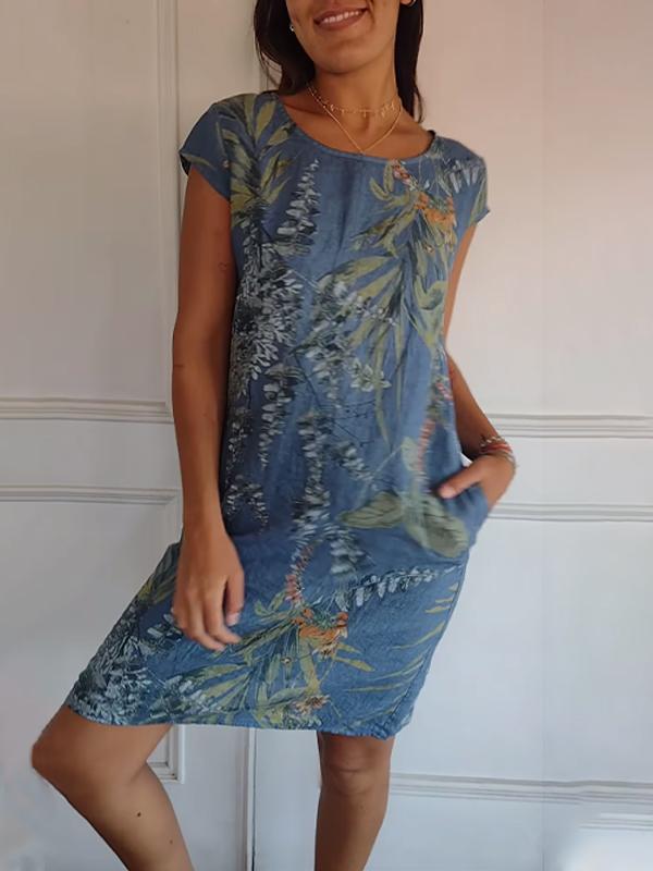 Women's Casual Summer Dress with Leaf Print
