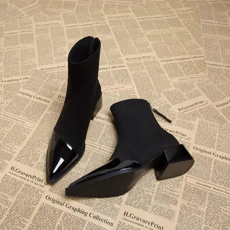 Women's Winter Ankle Boots with Block Heel
