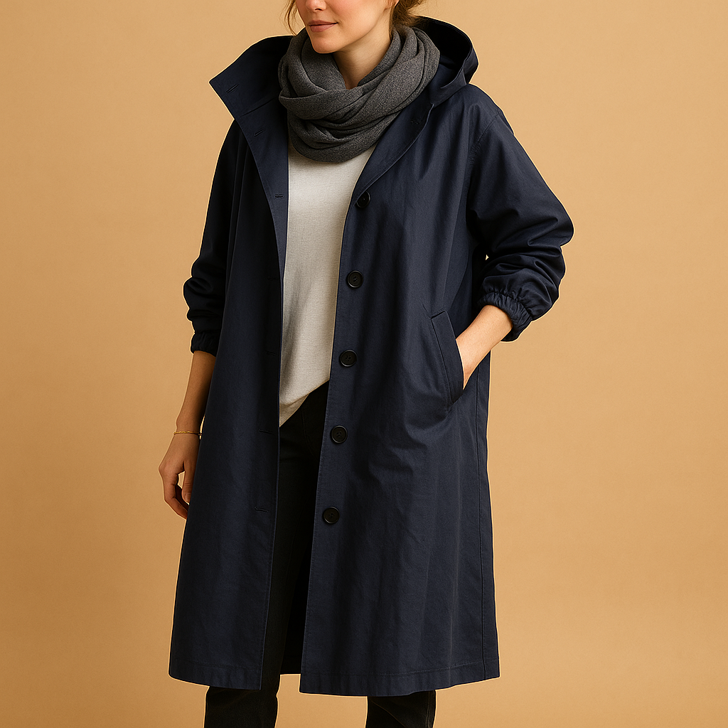 Women's Long Casual Coat with Buttons and Hood