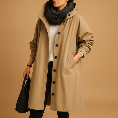 Women's Long Casual Coat with Buttons and Hood
