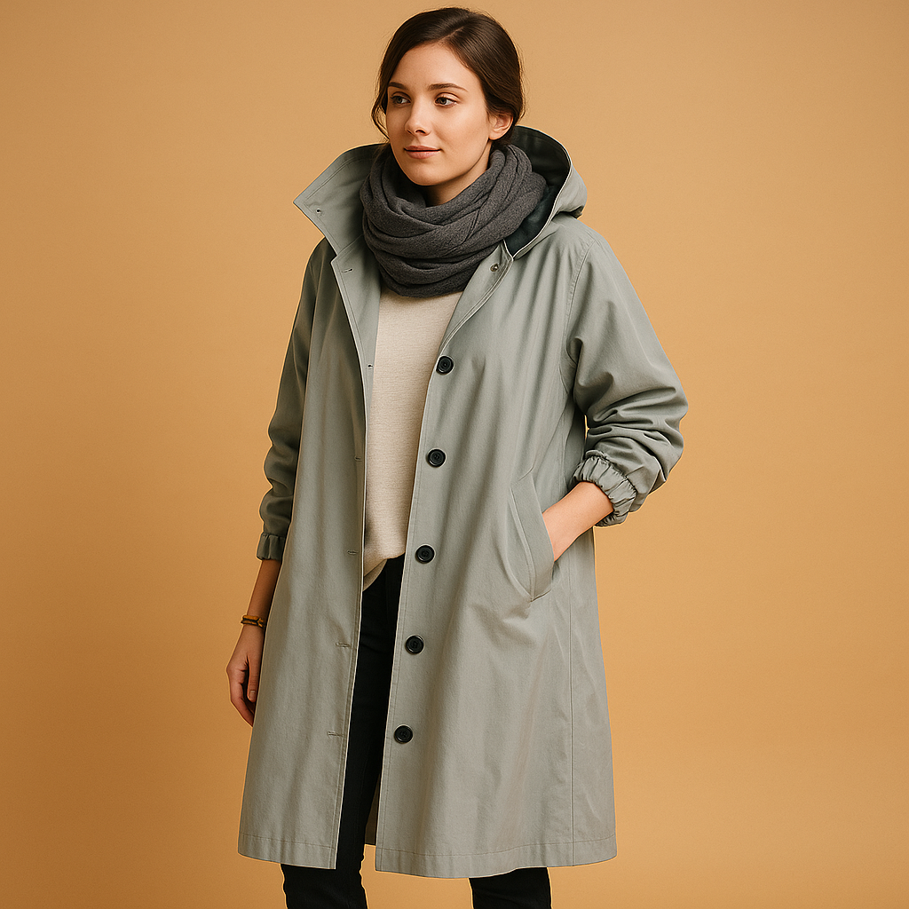 Women's Long Casual Coat with Buttons and Hood