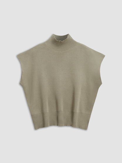 Women's Casual Top with Mock Neck and Short Sleeves