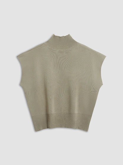 Women's Casual Top with Mock Neck and Short Sleeves