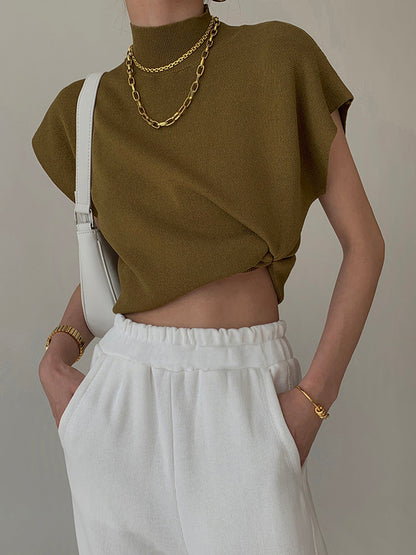 Women's Casual Top with Mock Neck and Short Sleeves