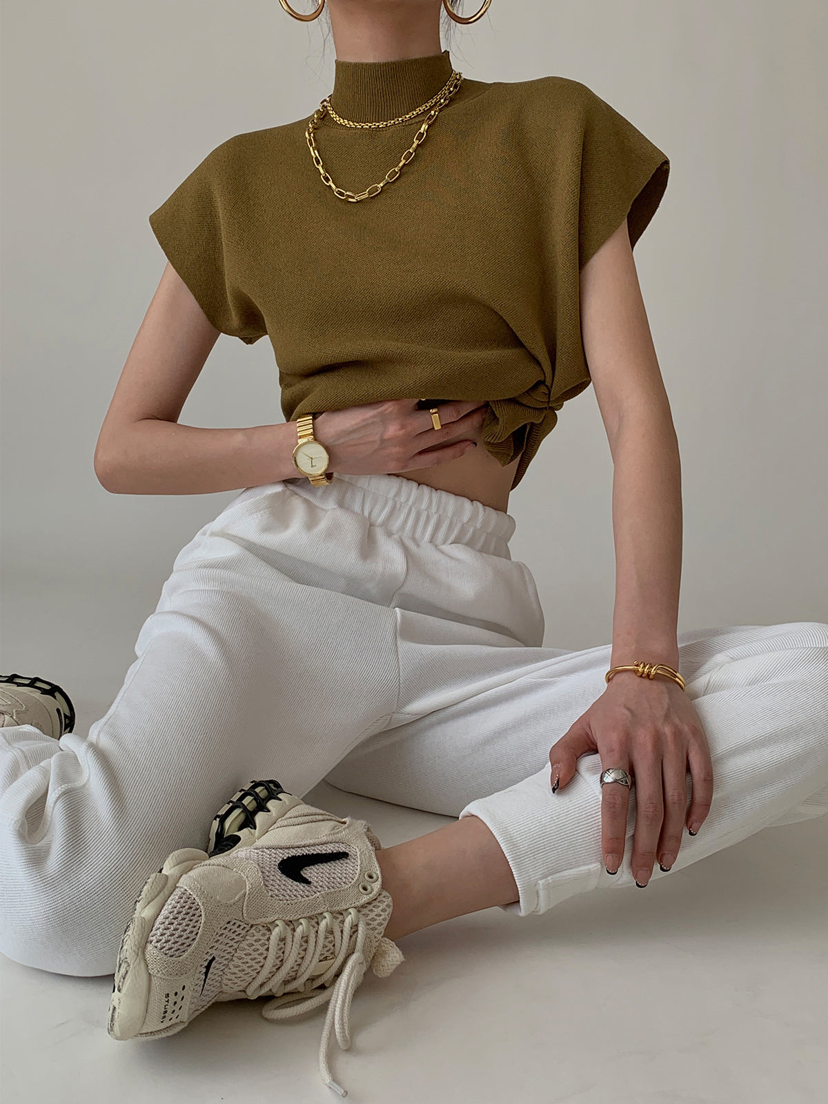 Women's Casual Top with Mock Neck and Short Sleeves