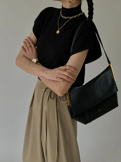 Women's Casual Top with Mock Neck and Short Sleeves