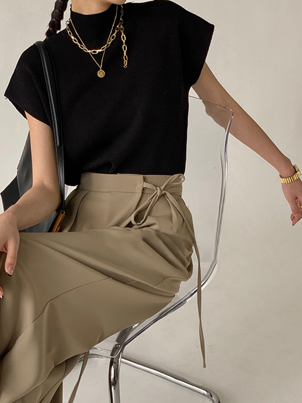 Women's Casual Top with Mock Neck and Short Sleeves
