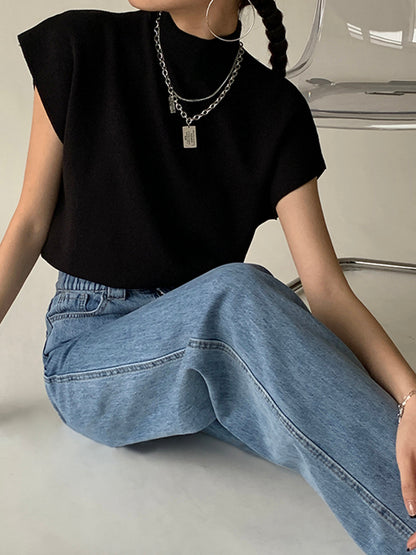 Women's Casual Top with Mock Neck and Short Sleeves