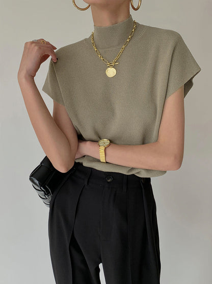 Women's Casual Top with Mock Neck and Short Sleeves