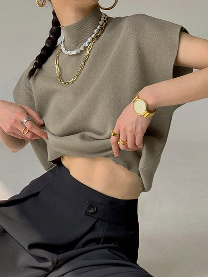 Women's Casual Top with Mock Neck and Short Sleeves