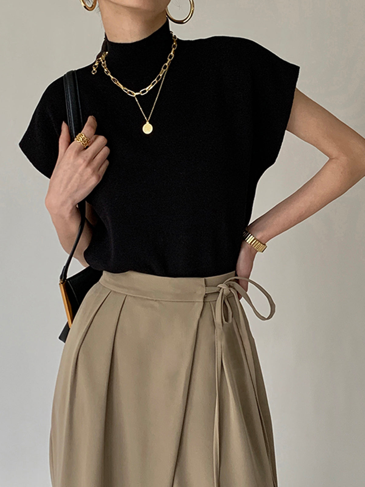 Women's Casual Top with Mock Neck and Short Sleeves
