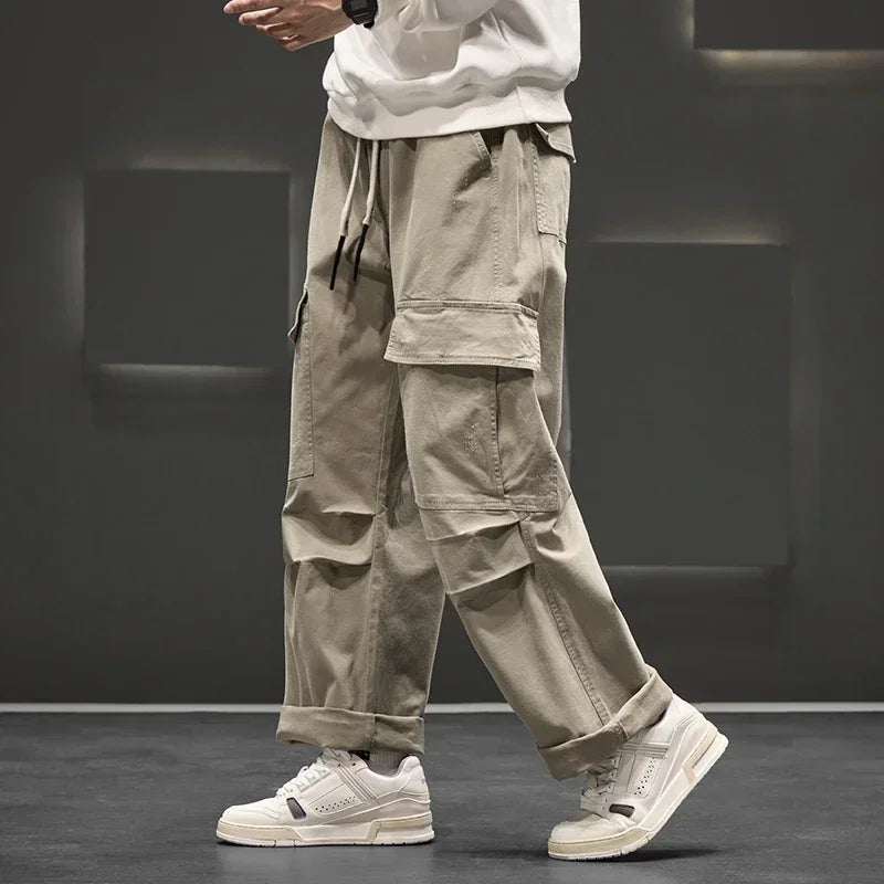 Men's Cargo Pants with Wide Legs and Pockets