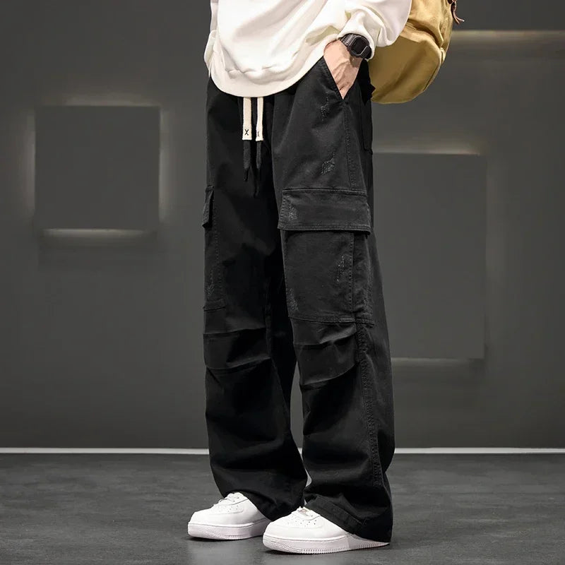 Men's Cargo Pants with Wide Legs and Pockets