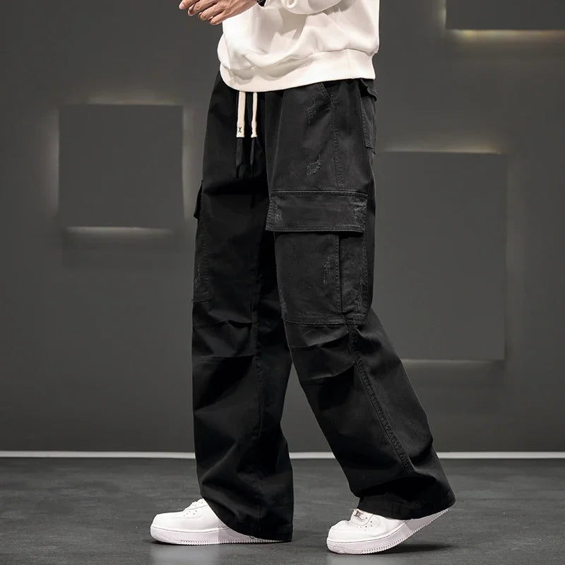 Men's Cargo Pants with Wide Legs and Pockets