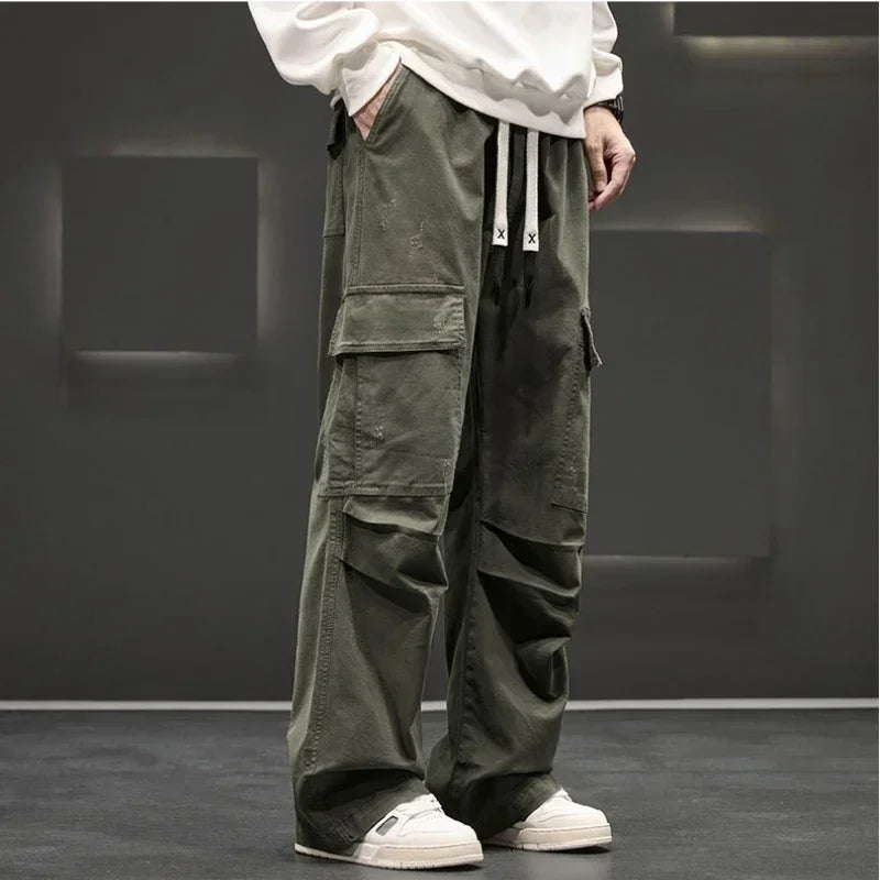Men's Cargo Pants with Wide Legs and Pockets