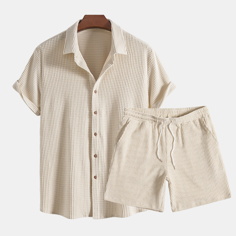 Men's Two-Piece Casual Set with Shirt and Shorts