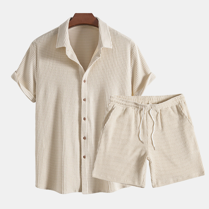 Men's Two-Piece Casual Set with Shirt and Shorts