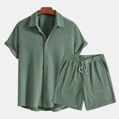Men's Two-Piece Casual Set with Shirt and Shorts