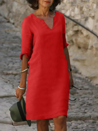 Women's Elegant Midi Dress with Neckline