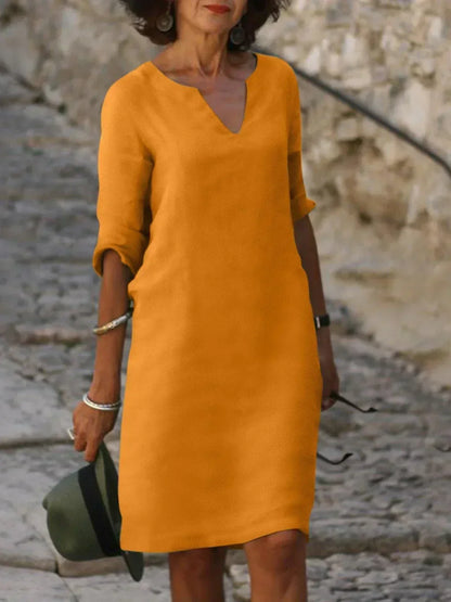 Women's Elegant Midi Dress with Neckline