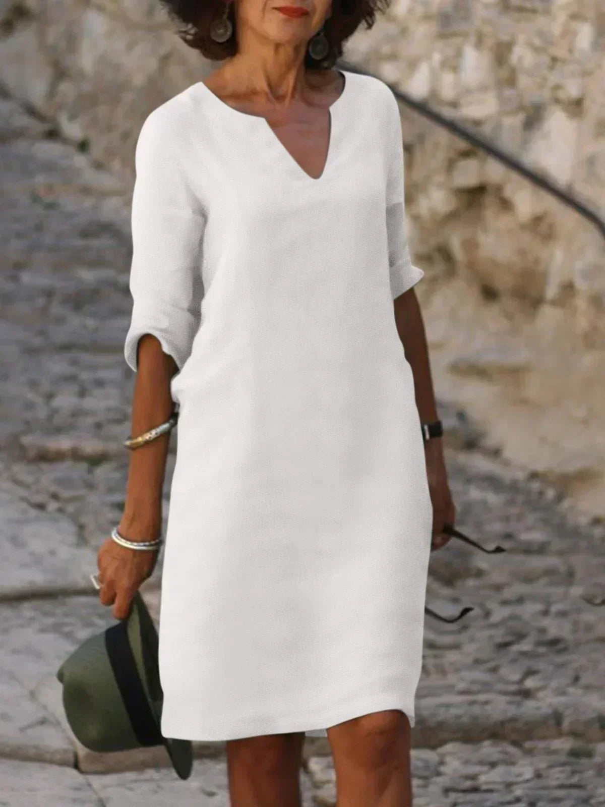 Women's Elegant Midi Dress with Neckline