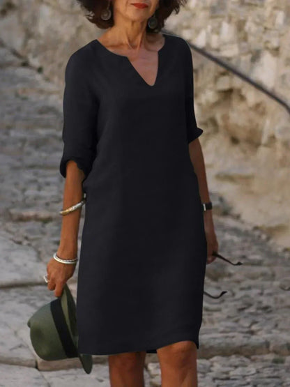 Women's Elegant Midi Dress with Neckline
