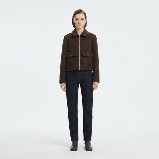 Women's Cropped Bomber Jacket with Zipper