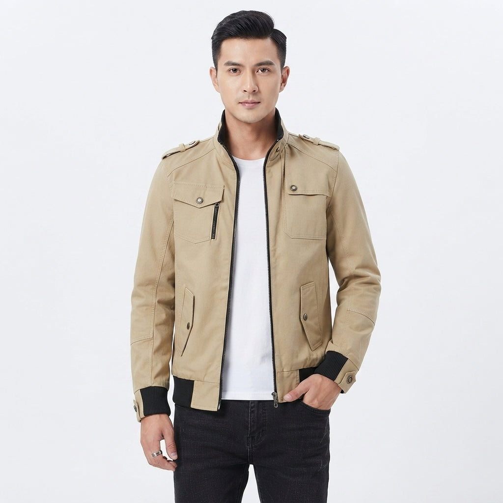 Men's Casual Bomber Jacket with Zipper