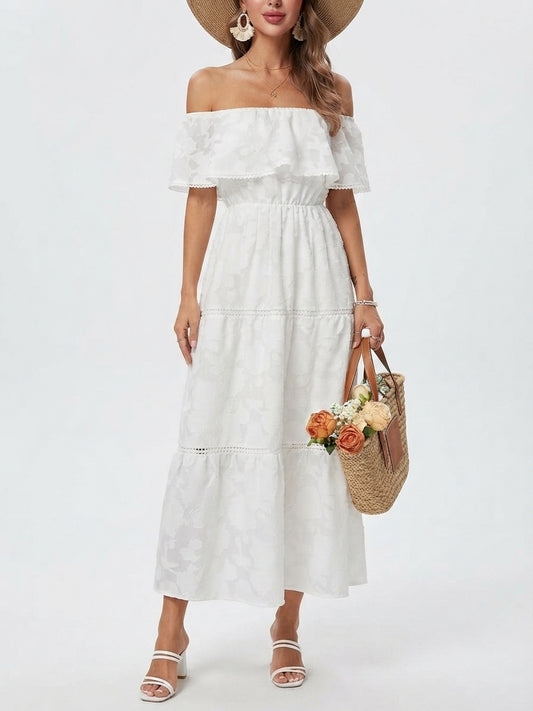 Women's Off Shoulder Layered Maxi Dress for Wedding Guests