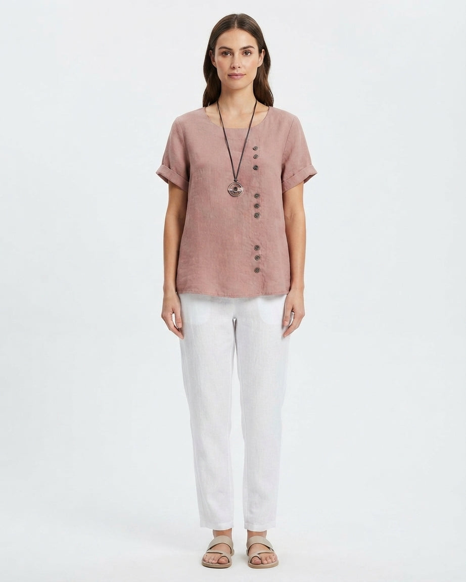 Women's Casual Linen Blouse with Button Details
