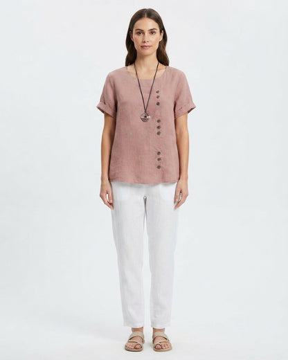 Women's Casual Linen Blouse with Button Details