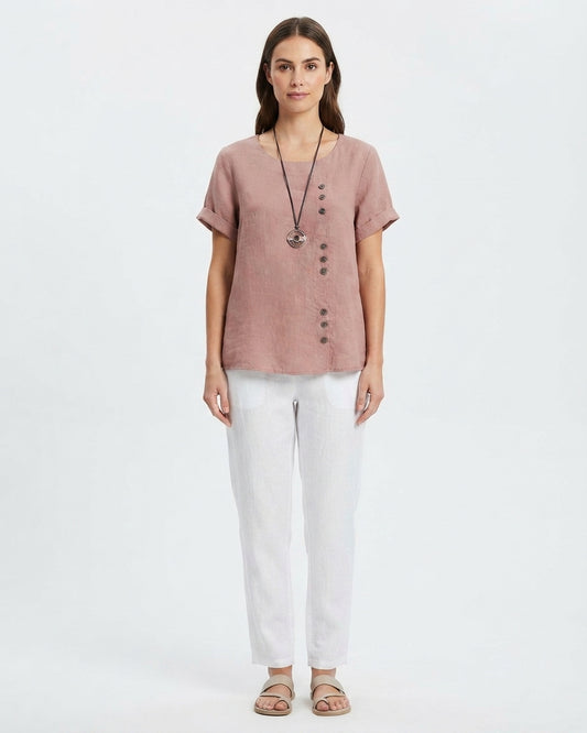 Women's Casual Linen Blouse with Button Details