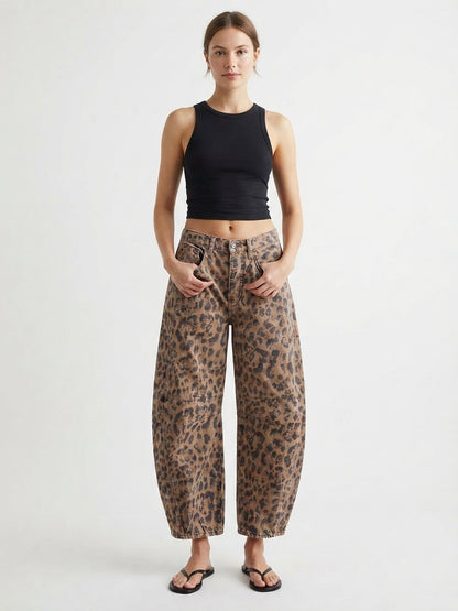 Women's Leopard Print Jeans with Wide Legs
