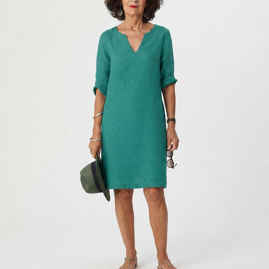 Women's Solid V-Neck Knee-Length Dress