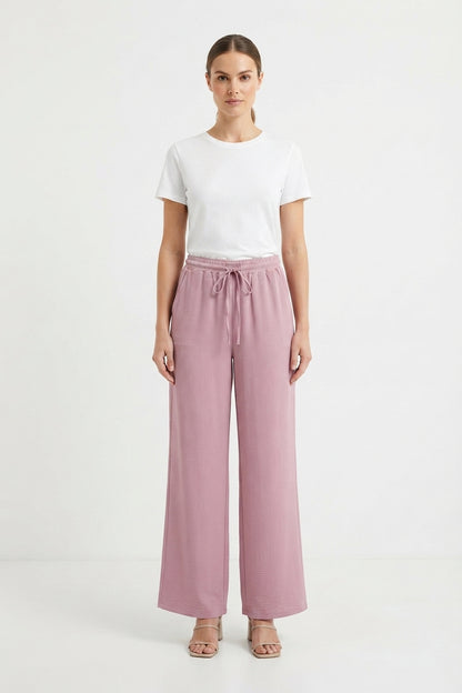 Women's Casual Palazzo Pants with Elastic Waistband and Side Pockets