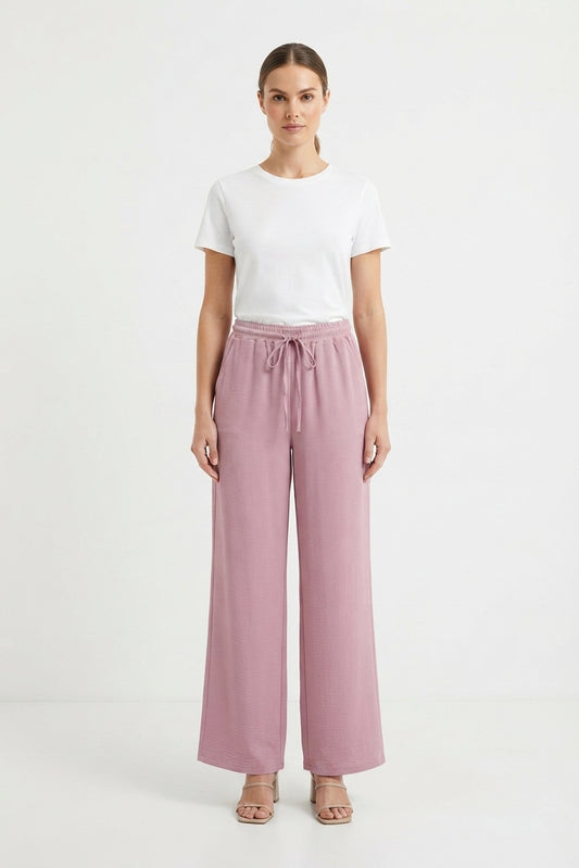 Women's Casual Palazzo Pants with Elastic Waistband and Side Pockets