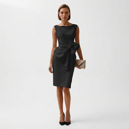 Ladies Elegant Midi Dress with Bow Detail