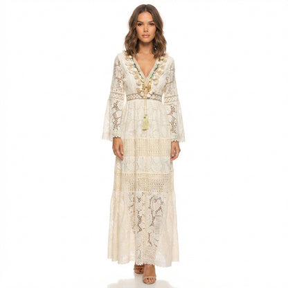 Women's Summer Bohemian Maxi Dress with Long Sleeves